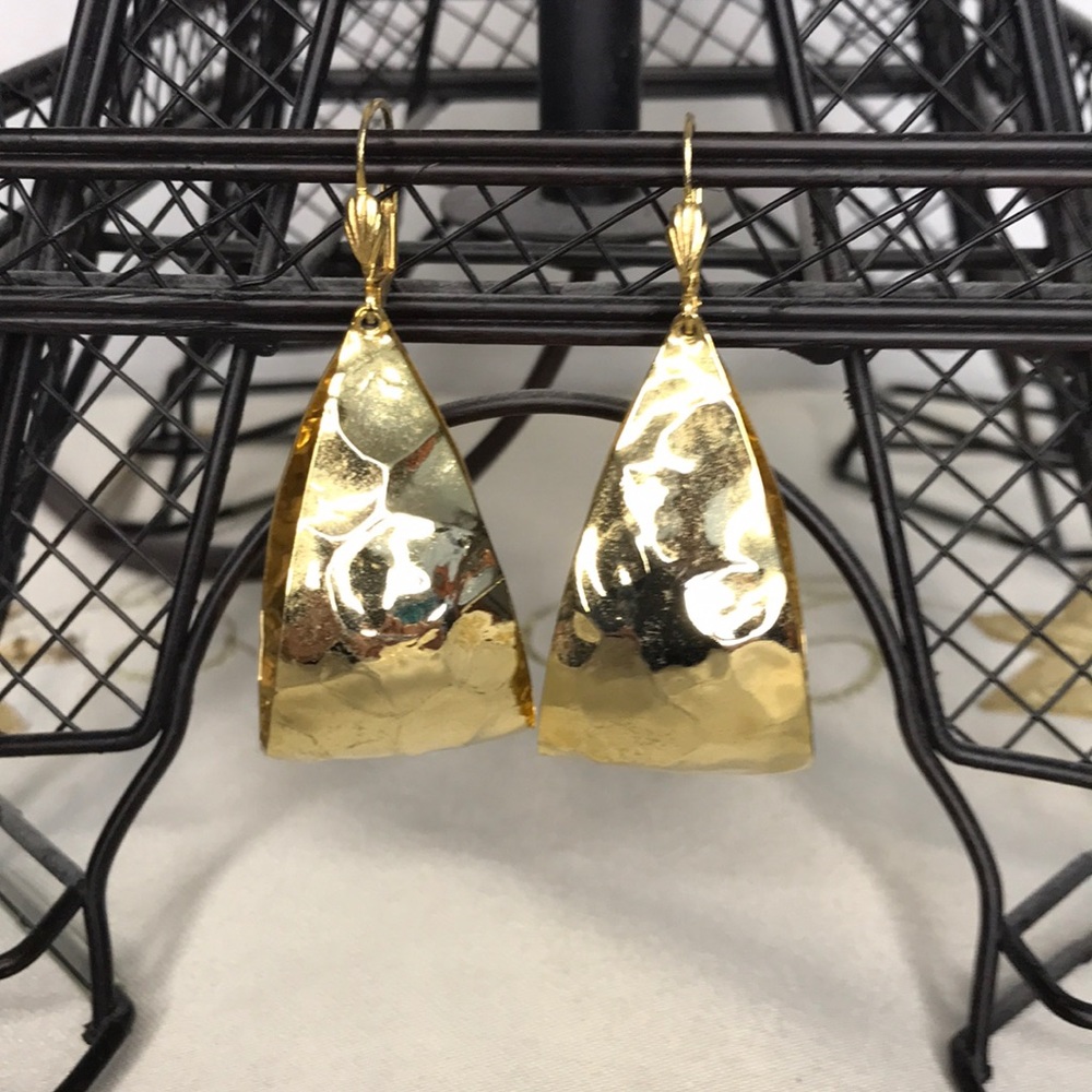 Shiny Gold Tone Metal Earrings VTG 80’s
